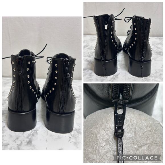 Stuart Weitzman Lashease Blk Leather Studded Ankle Boots 8.5 Lace Up Moto Grunge - Picture 7 of 11